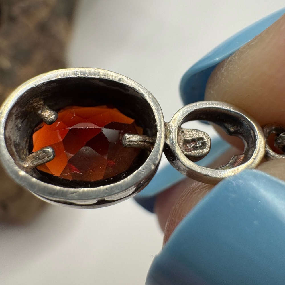 Lucas Lameth vintage stamped sterling and garnet pendant and chain, EUC. - Picture 5 of 7